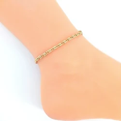 18K Gold Plated Anklet Paper Clip Charms Stainless Steel Ankle Jewelry 23-28cm High Polished 9-11