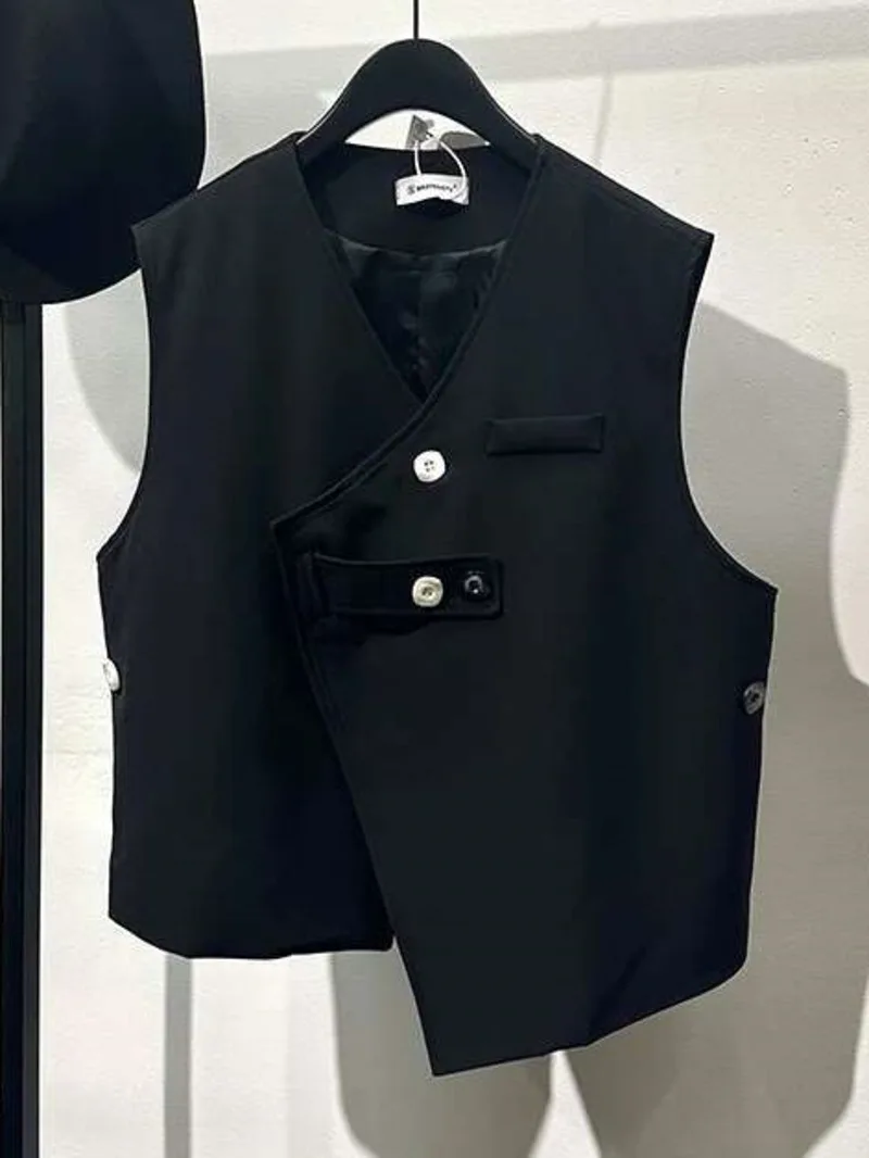 Men's Trendy Brand Irregular Vest Handsome Solid Color Simple Haute Quality Summer Male Outdoor Leisure Waistcoat ZCD4