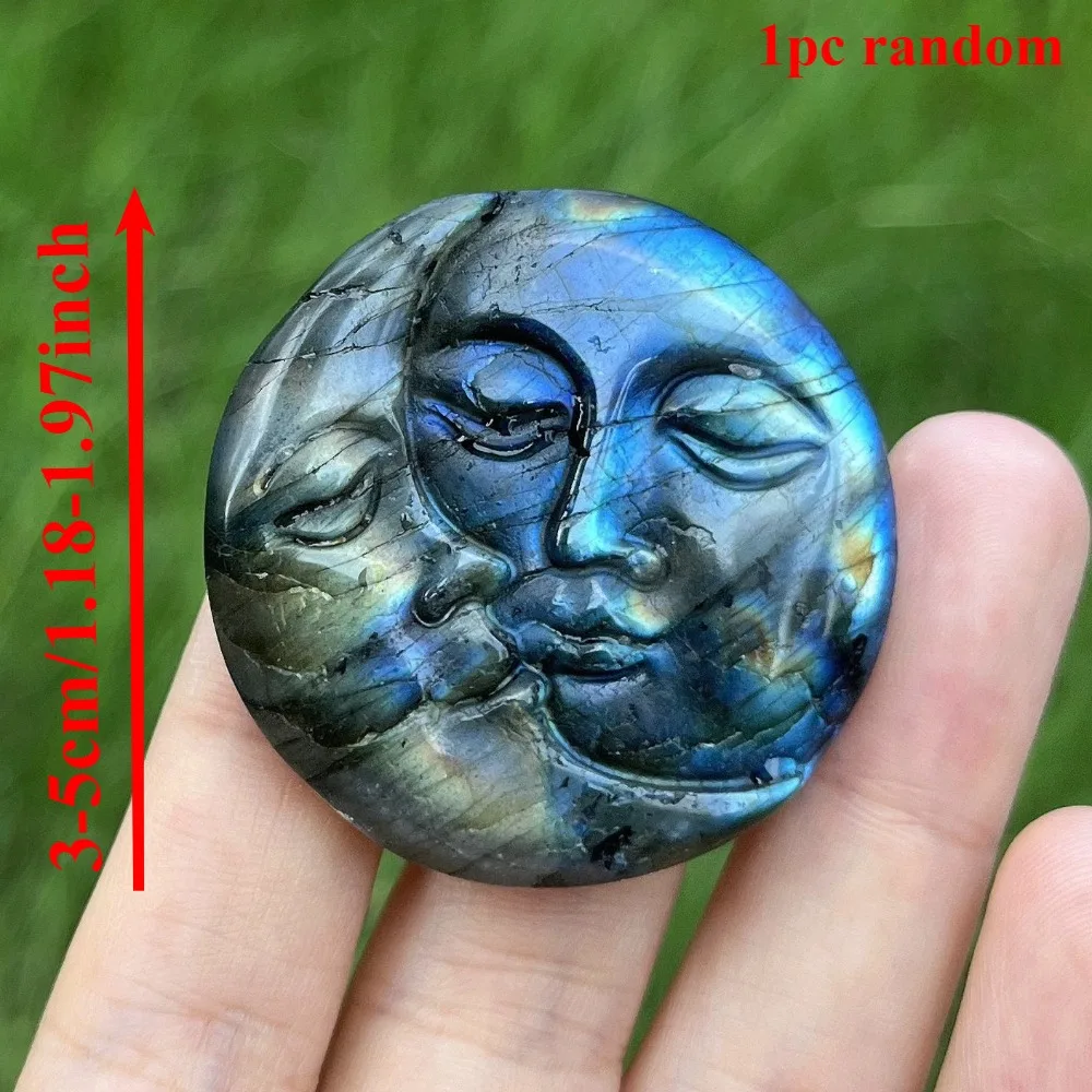 Natural Labradorite Sun Moon Face, Exquisite Hand Carved Crystal Stone, Home Decor, Collector's Gifts, Perfect Crystal Gift