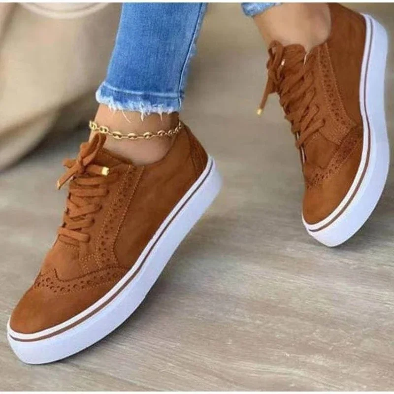 2024 New Women's Low-top Round Toe Casual Shoes Flat Shoes Lace-up Walking Shoes Women Versatile Comfortable Wear-resistant