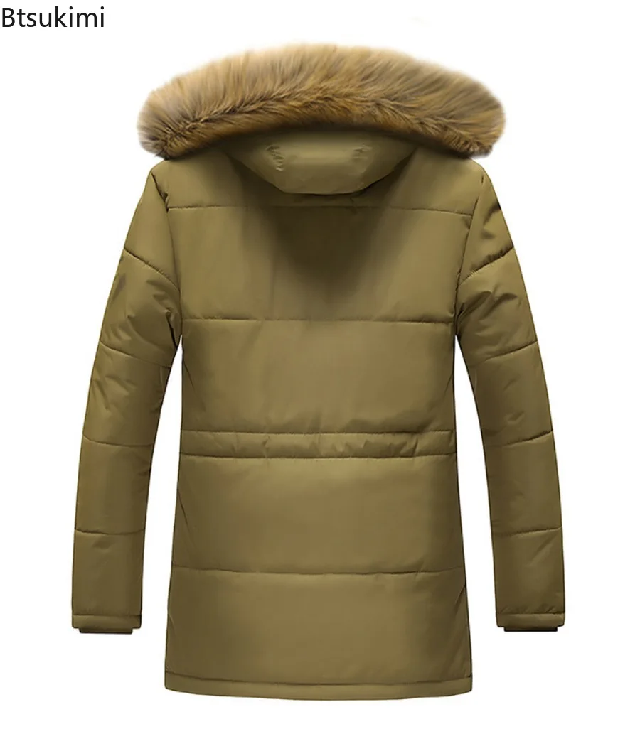 2025 New Men's Casual Parkas Winter Korean Style Thickened Warm Mid-length Jackets Hooded Outdoor Windbreak Coats Oversized 7XL