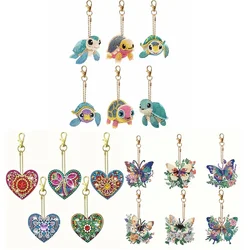 6pcs/Set DIY Keychains Diamond Art Butterfly Kits Double Sided Crystal Rhinestones Heart Diamond Painting Keychains for Adults