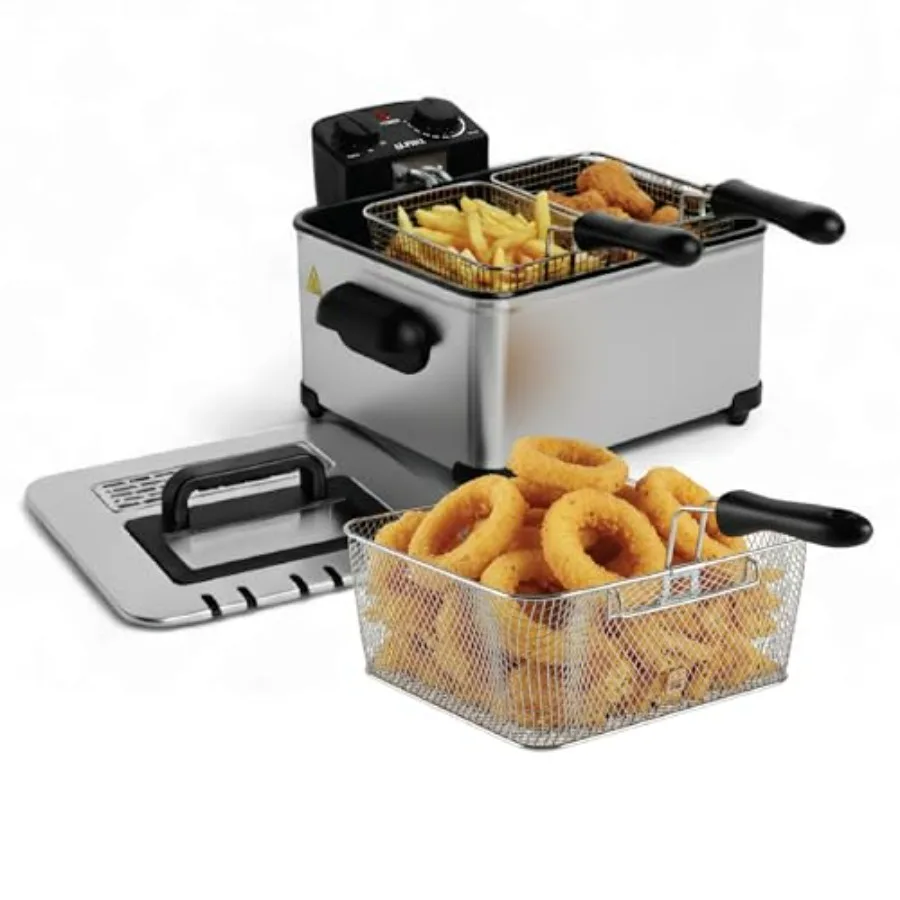 

Electric Deep Fryer 4.5L with Stainless Steel Construction and Dual Baskets for Fried Chicken Fries Temperature Control and Tim