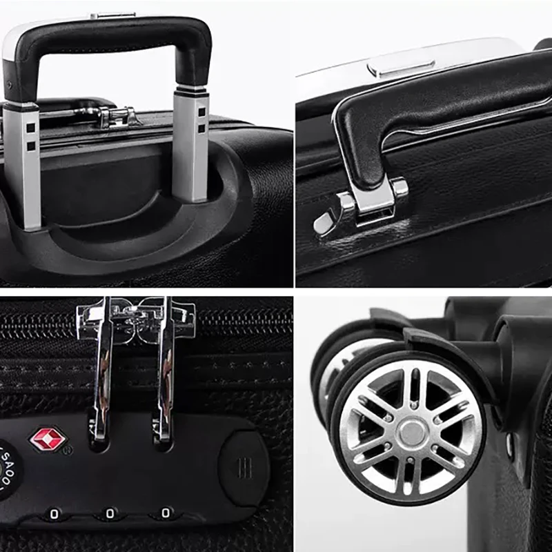 Fashion popular genuine leather rolling luggage spinner carry on high quality trolley suitcase with wheels business trolley box
