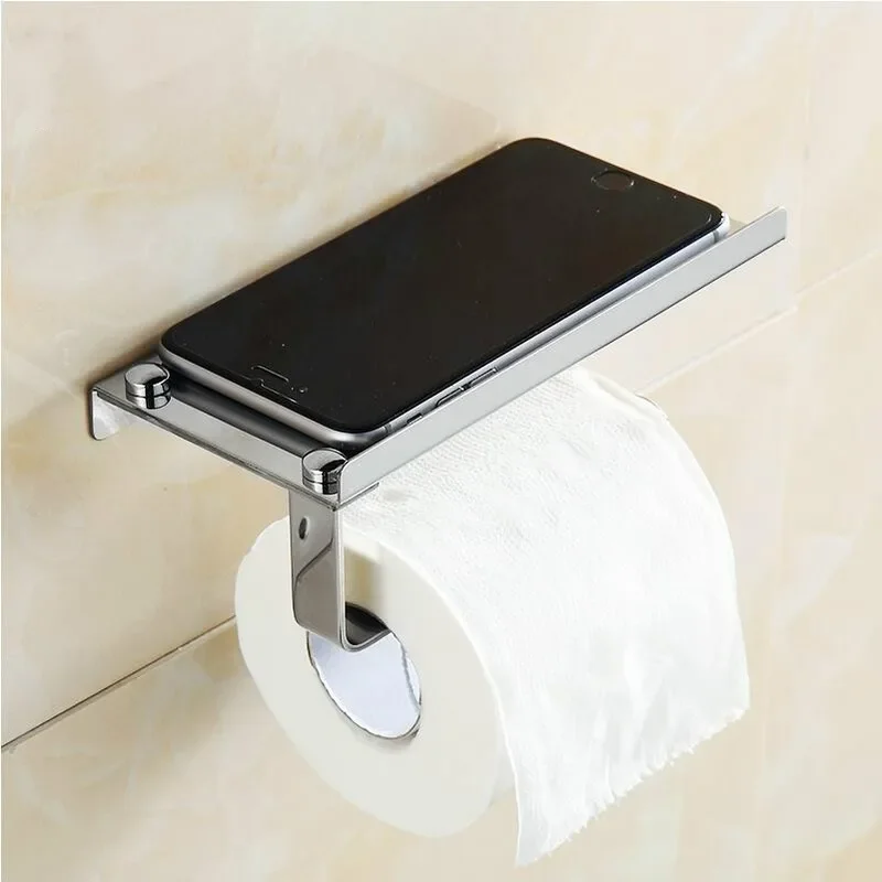 Bathroom Paper Phone Holder Shelf Stainless Steel Toilet Paper Holder Wall Mount Mobile Phones Rack Bathroom Accessories WF1016