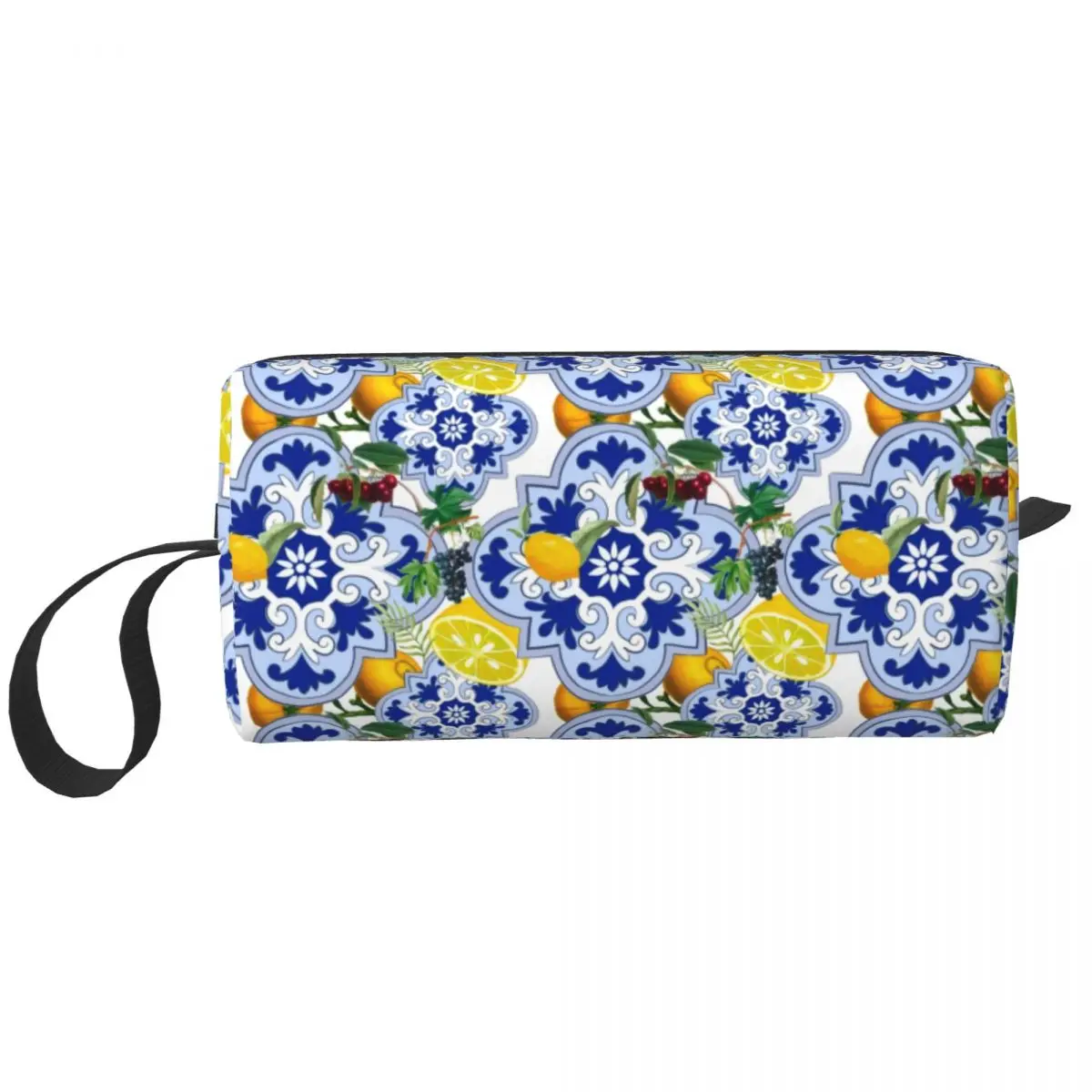 Borsa per il trucco delle piastrelle degli agrumi del limone della frutta di estate siciliana per le donne borse da toilette di stoccaggio di moda