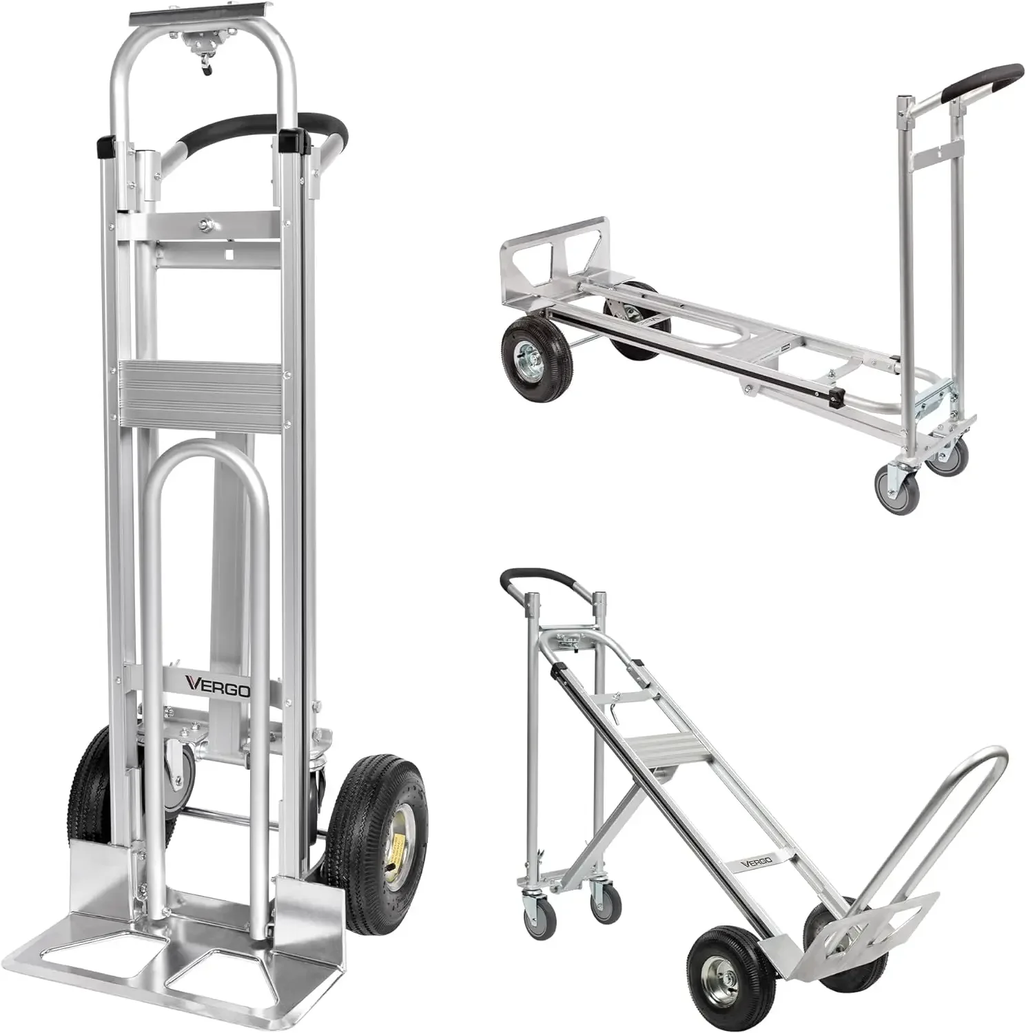 

Vergo Industrial Convertible Hand Truck - AS7A2 Heavy Duty Aluminum 3 in 1 Dolly (750 lb Capacity) Lightweight Frame, Ergonomic