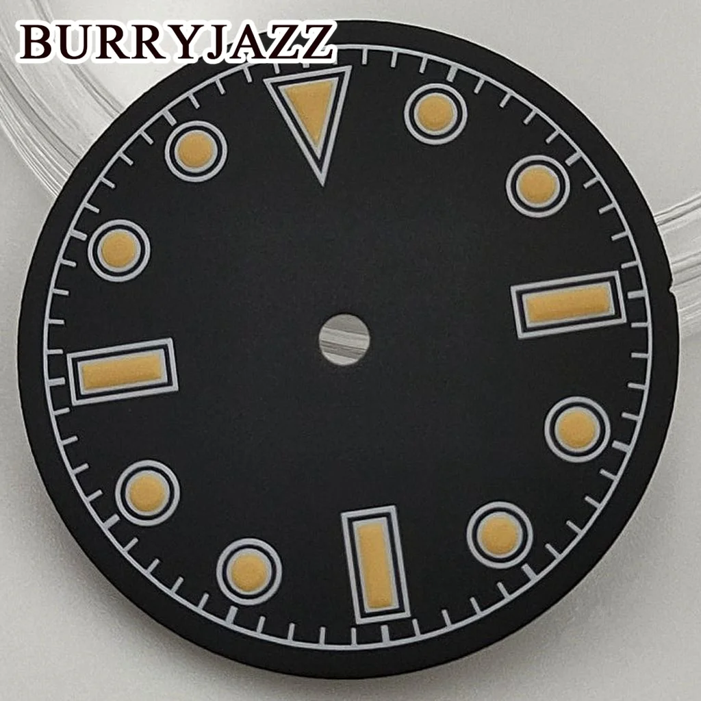 BURRYJAZZ 28.5mm No Logo NH35 NH36 Watch Dials Black Dial Green Luminous Fit 3 O'clock 3.8 O'clock Case Crown