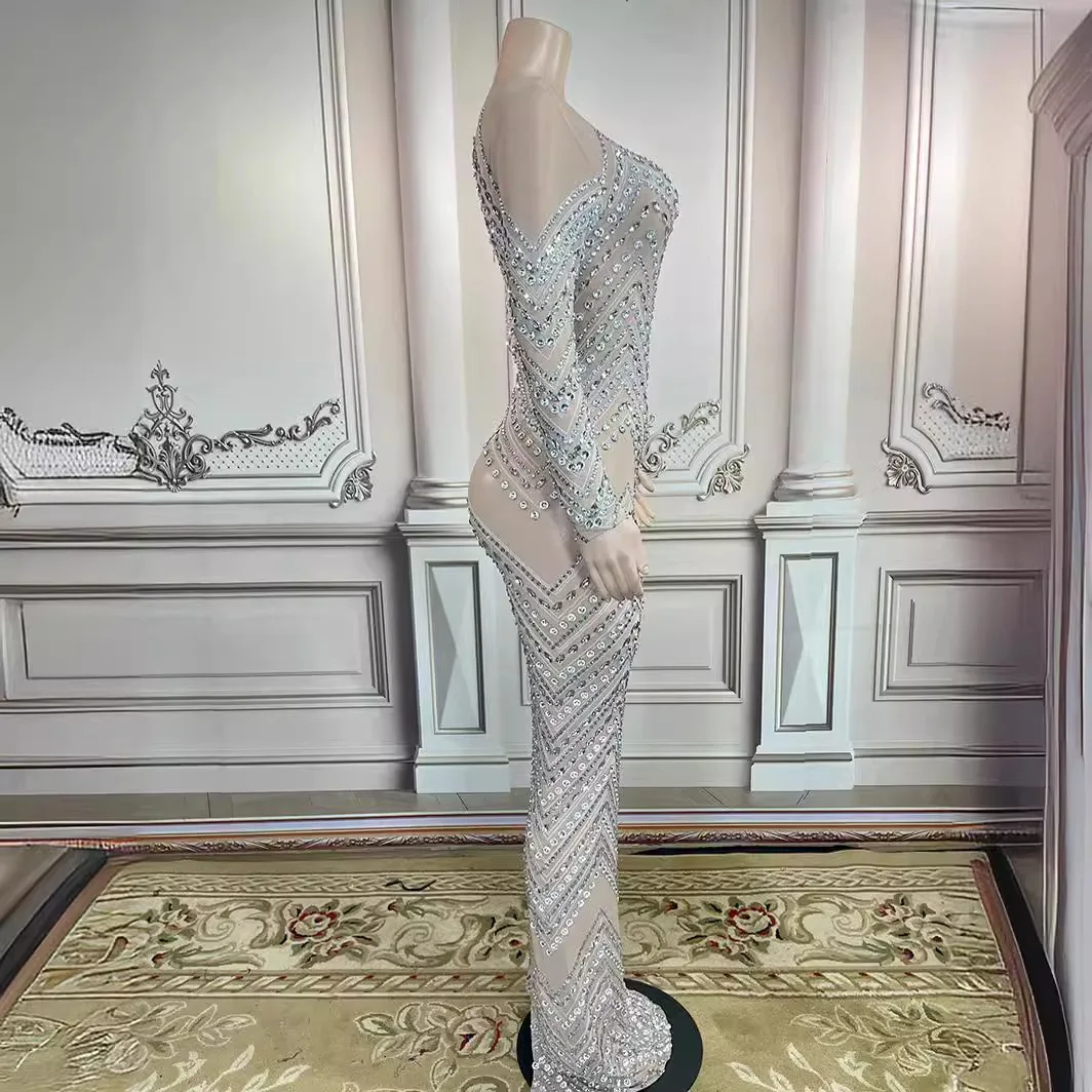 Costume scintillante diamante cristallo manica lunga ballo di fine anno abito da bar abiti da sera festa luxuosos abiti da occasione formale