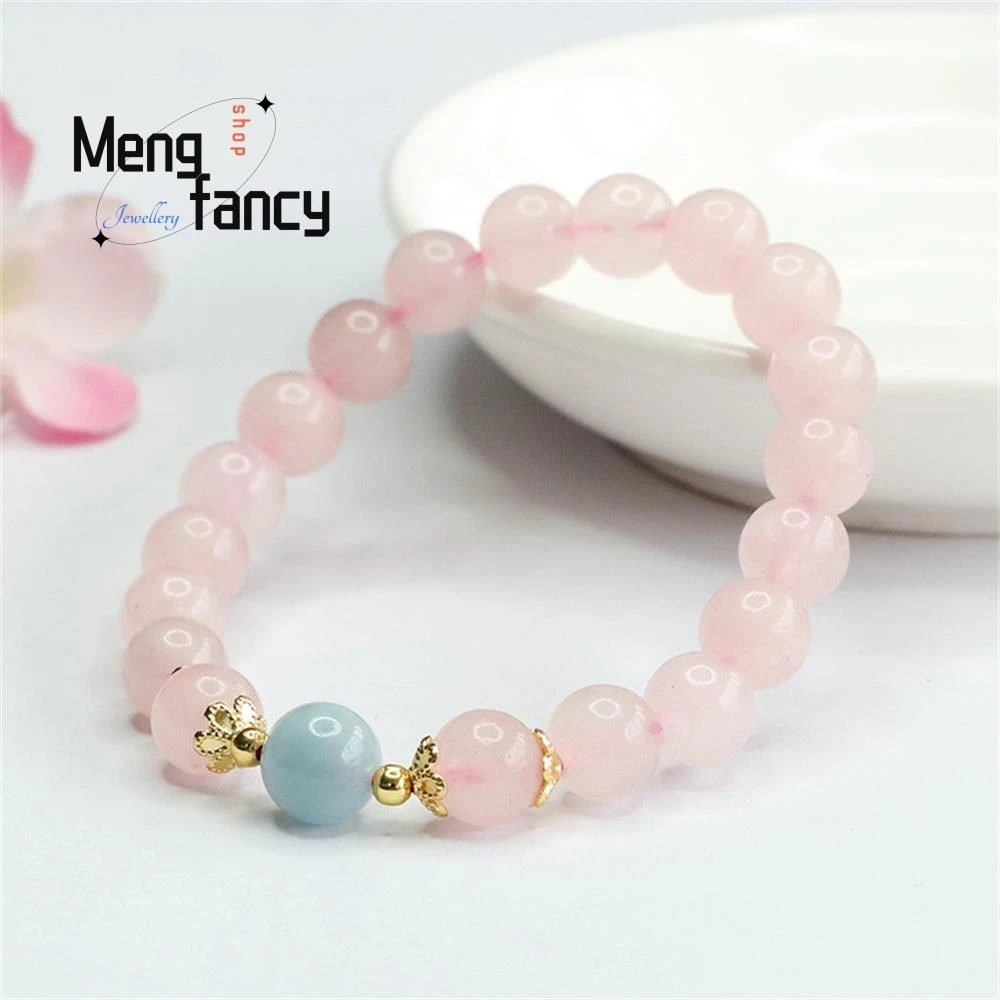 Natural Pink Crystal Aquamarine Single Loop Bracelet Simple Elegant High-grade Luxury Quality Jewelry Fashion Fine Holiday Gifts