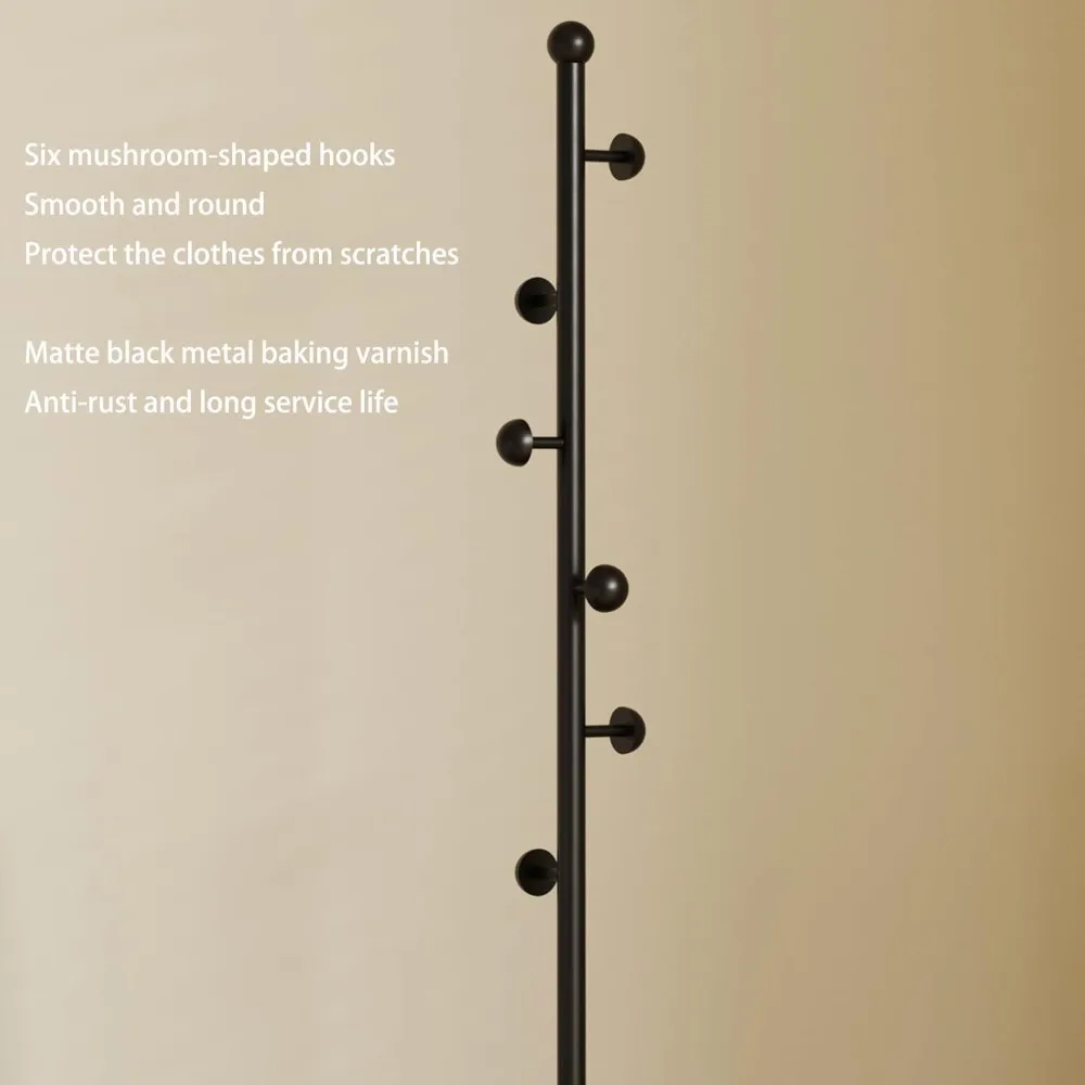 رف معطف معدني قائم بذاته مع 6 خطافات وقاعدة رخامية وصينية تخزين وطول 68.9 بوصة للاستخدام في الردهة