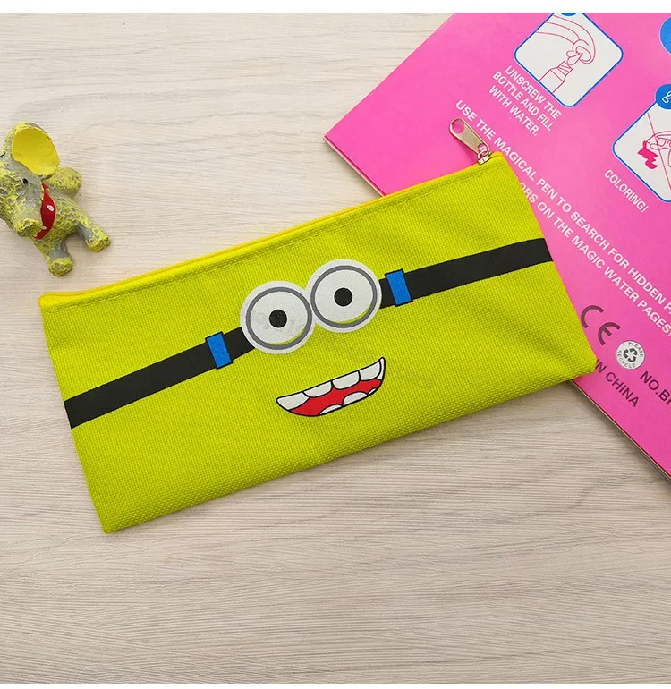 Childrens Cartoon Minionses Canvas Pencil Bag School Student Pencilcase Cute Stationery Bag Simple Penbag Kawaii Pencilbag Gift