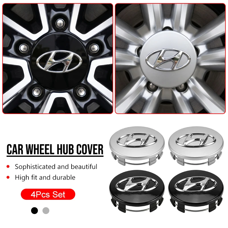 4 Peças de Emblemas de Carro e Tampas de Centro de Roda para Hyundai Santa Fe Sonata Solaris Azera Creta I30 Ix25 Tucson