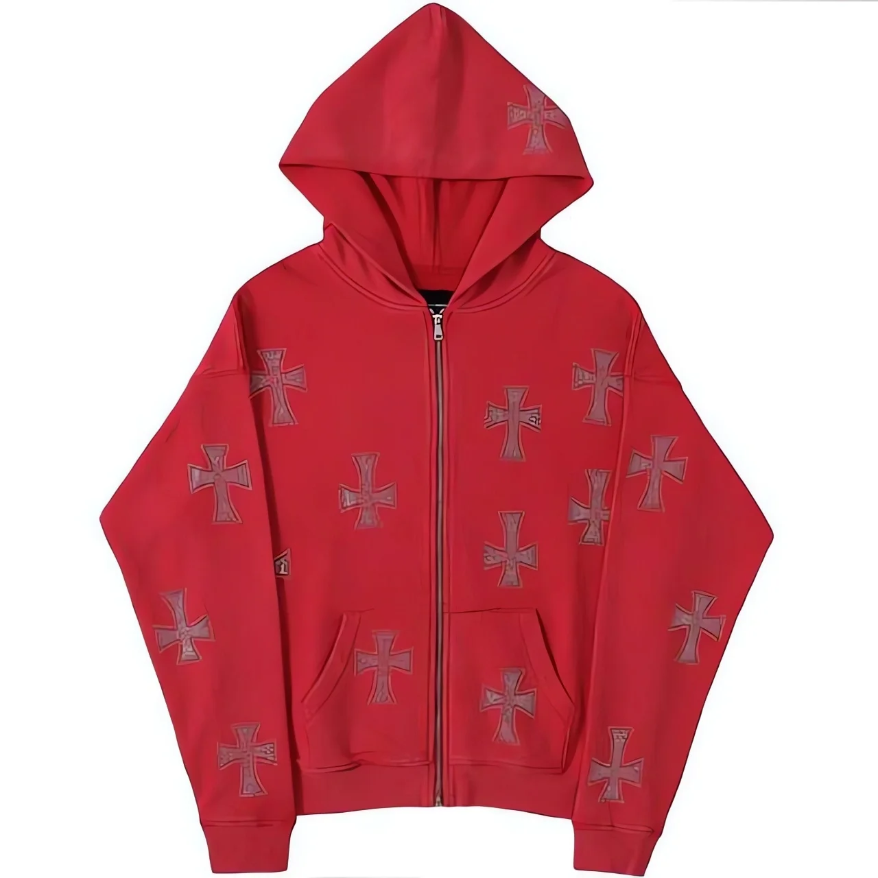 European and American loose top cross hot diamond hoodie women\'s high street Harajuku retro hip hop zipper Y2K hooded sweatshirt