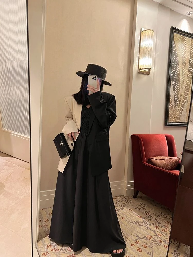 فستان صيفي من Vestidos De Mujer لعام 2025 ملابس نسائية بخصر عالٍ طيات بدون أكمام وظهر مثير رداء نسائي فساتين ماكسي عصرية