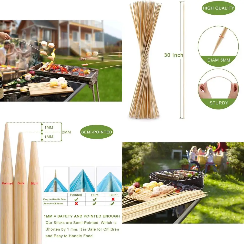 

Extra Long 30-Inch Heavy Duty Bamboo Marshmallow Roasting Sticks for Fire Pits, S'mores Skewers, Camping, BBQ, and Outdoor Cooki