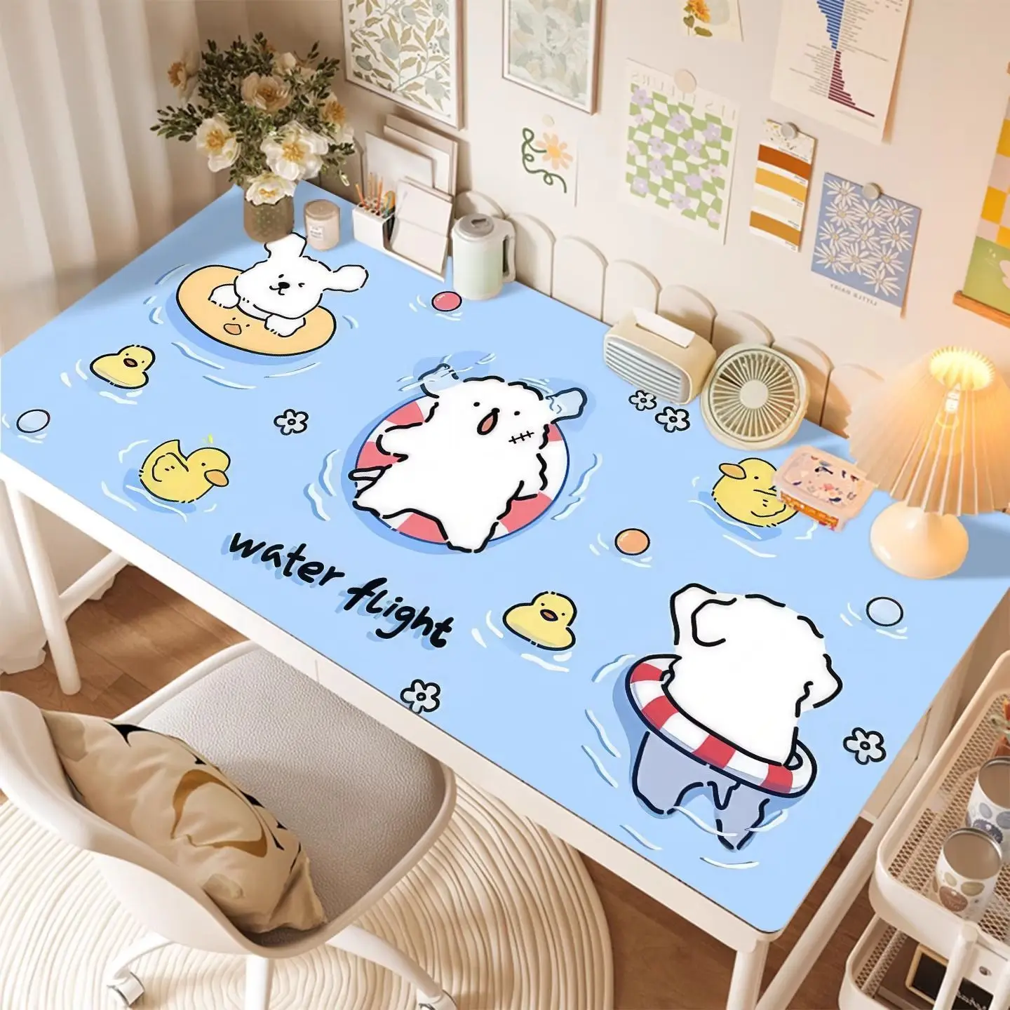 Summer Cool Cartoon Blue Line Puppy PVC Leather Mouse Pad Extra Large Mouse Pad Pink Keyboard Pad Office Desk Pad Y2K
