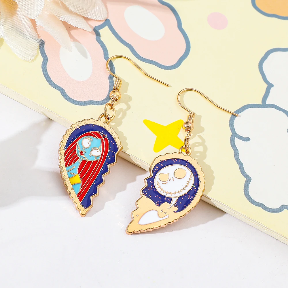 Pendientes de Jack Skellington y Sally de Pesadilla Antes de Navidad para Mujer, Joyería de Cosplay de Halloween