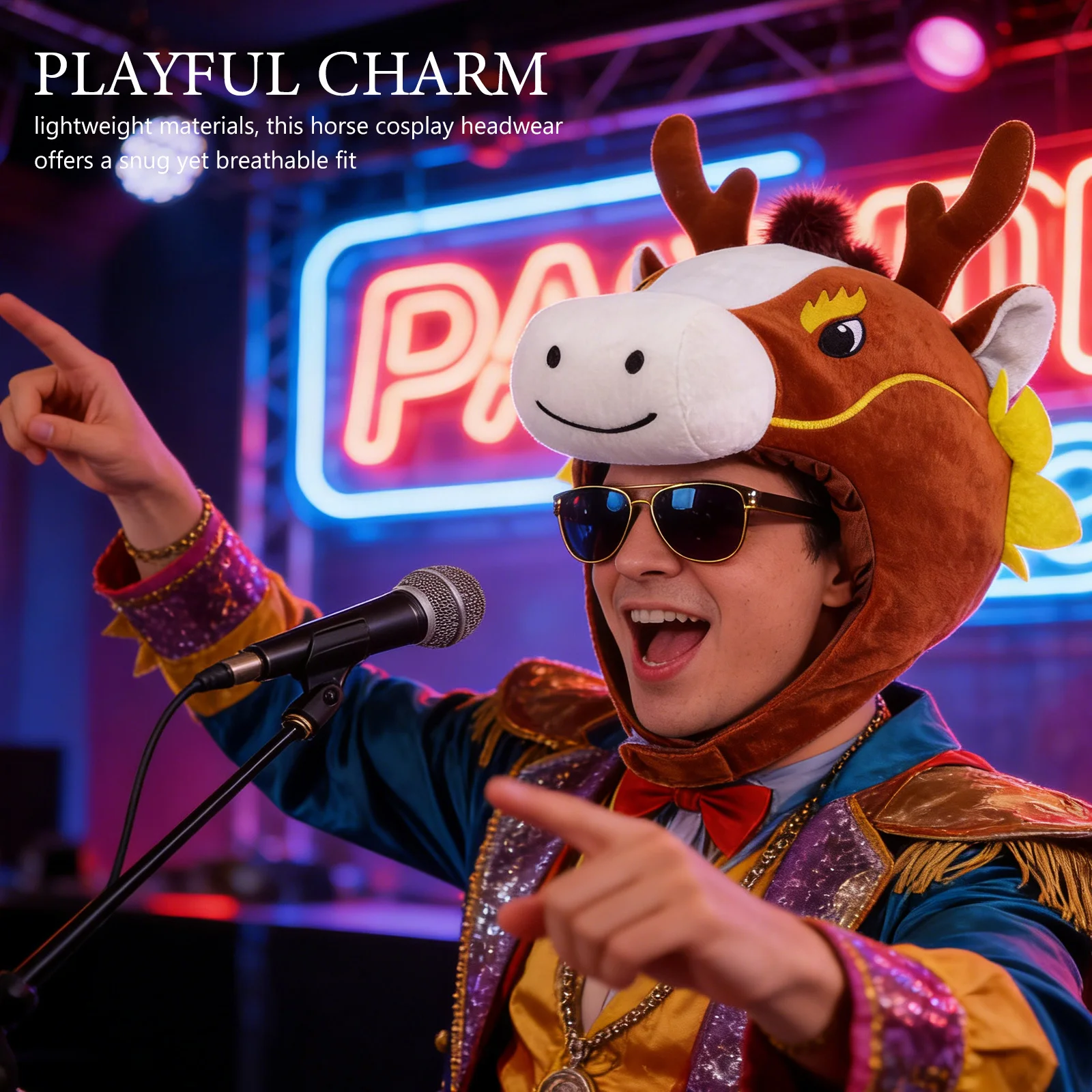 Paardengezicht Hoed voor Cosplay Fotografie Dierenthema Feestmasker Rollenspel Leuk accessoire voor kinderen en volwassenen