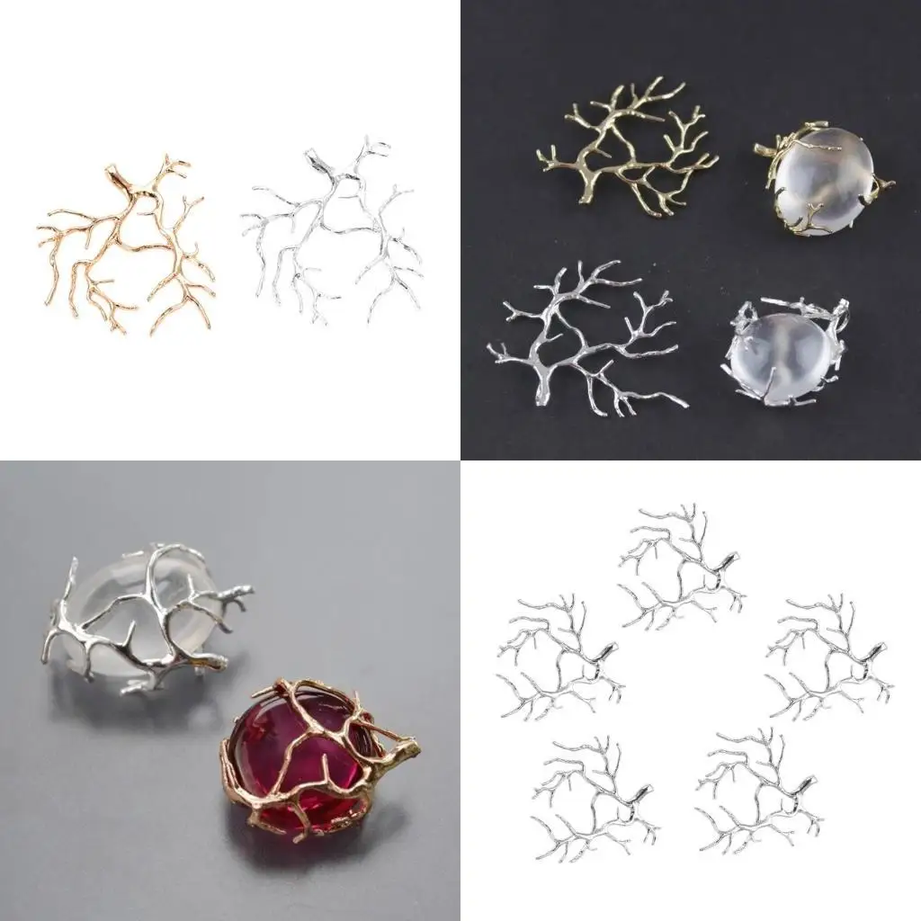 

J78F Pack of 5 Copper Plating Silver/ Tree Branch Blank Base Necklace Pendants