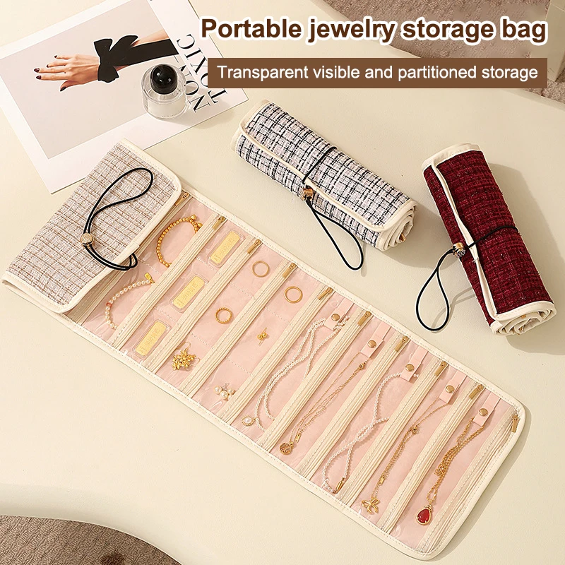 

20 Grids Foldable Fashion Portable Jewelry Bag Large Women's Travel Jewelry Roll Necklace Earring Ring Jewellery Display Storage
