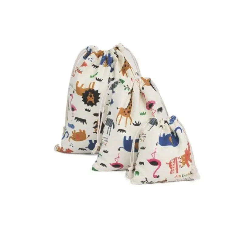 Drawstring Gift Bags Animal printPremium Canvas Reusable Fabric Wrap for Baby Shower, Birthday, Gender Reveal