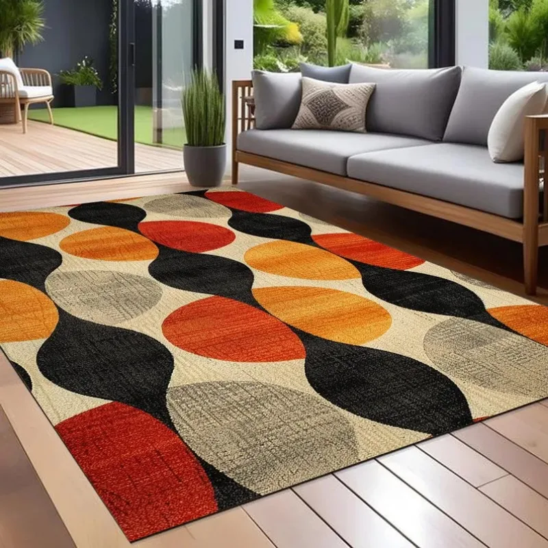 70s Retro Burnt Orange Carpet Earthy Brown and Cream Geometric Mid Century Modern Indoor Outdoor Patio and Porch Decor Area Rug