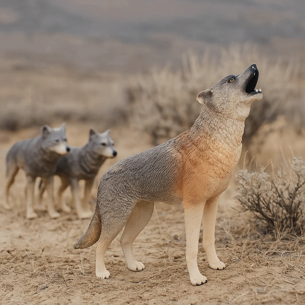 Plastikowy model zwierzęcia imitujący prawdziwego wilka, figurka wilka, symulacja zwierzęcia, figurki zwierząt, rękodzieło.
