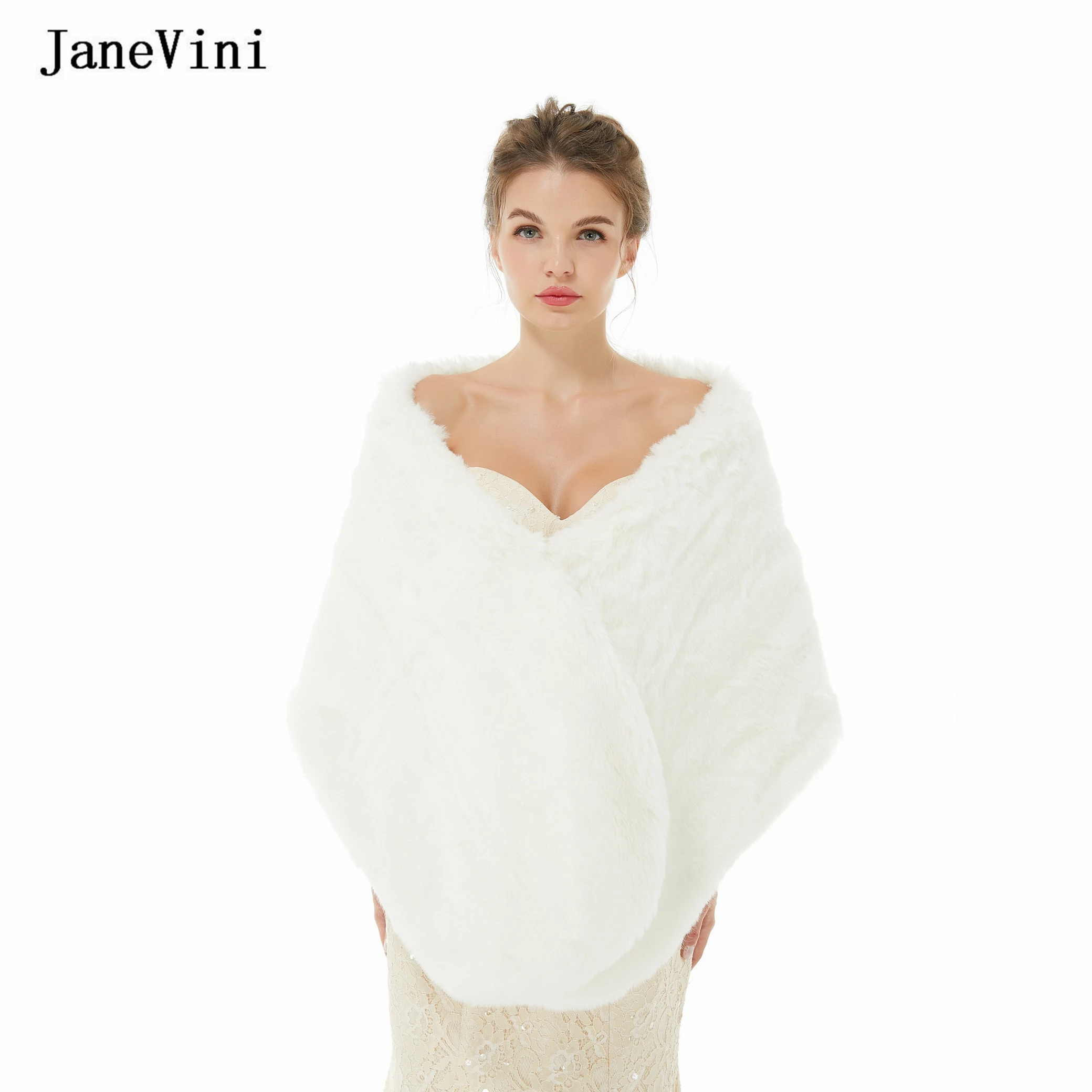 

JaneVini 2022 Elegant White Bolero Bridal Faux Fur Shawls Wraps Winter Warm Coat Jacket Women Wedding Evening Party Cloak 모피 목도리