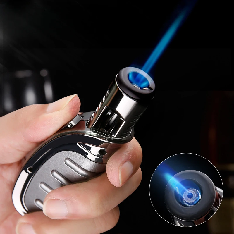 Portable Outdoor Windproof Metal Butane Gas Torch Lighter Straight Blue Flame Cyclic Inflation Use Cigarett Lighter Spray Gun