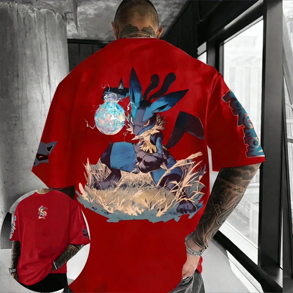 camiseta-pokemon-masculina-e-feminina-camiseta-versatil-de-anime-lucario-verao-e-primavera-nova-camiseta-de-manga-curta-para-meninos-roupas-para-pais-e-filhos