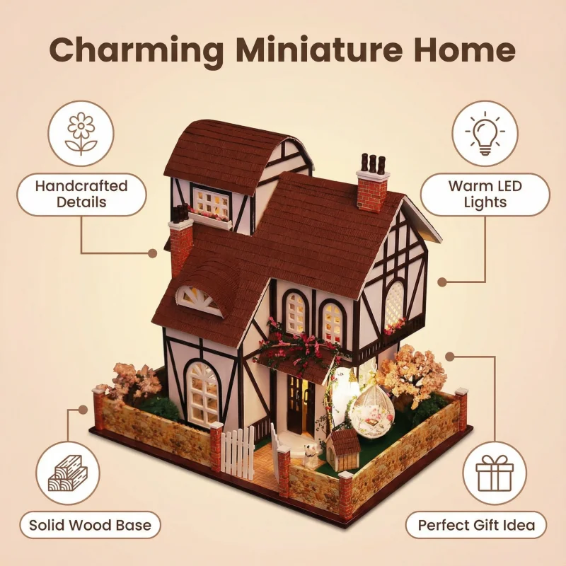 

OUZEY DIY Doll House Handmade Wooden Assembly House Model Large Villa Adult Desktop Assembly Decoration Birthday Gift Toy