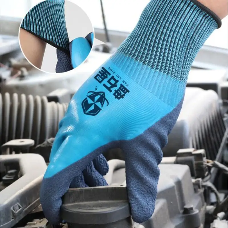 1 Paar öl- und wasserabweisende, rutschfeste, wasserdichte Handschuhe, mit Nitril beschichtete Arbeitshandschuhe für Gartenarbeiten, Reparaturen, Angeln und Sicherheitsarbeiten. – Detail 2