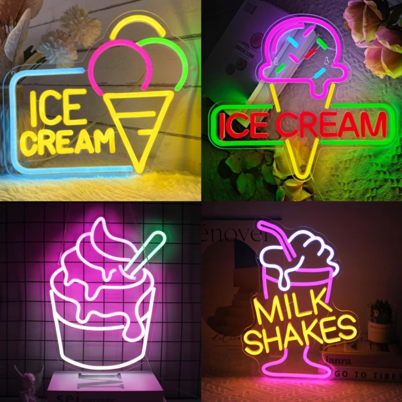 Ice Cream Neon Light Decoration Personalized Customized Neon Sign Bedroom Happy Birthday Wedding Party Sign Decoration LED USB