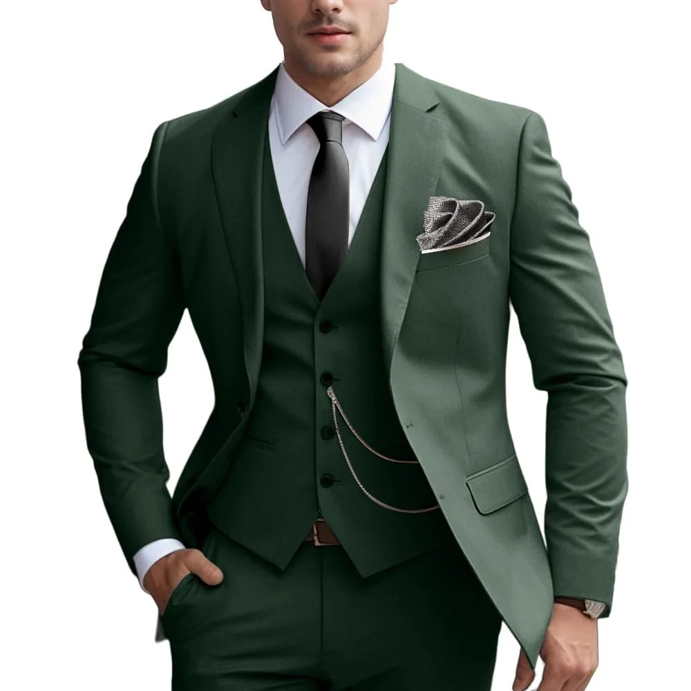 

Men's Slim Fit 3 Piece Suit with Notch Lapel One Button Jacket Vest And Trousers for Dinner Wedding Formal Business Tuxedo