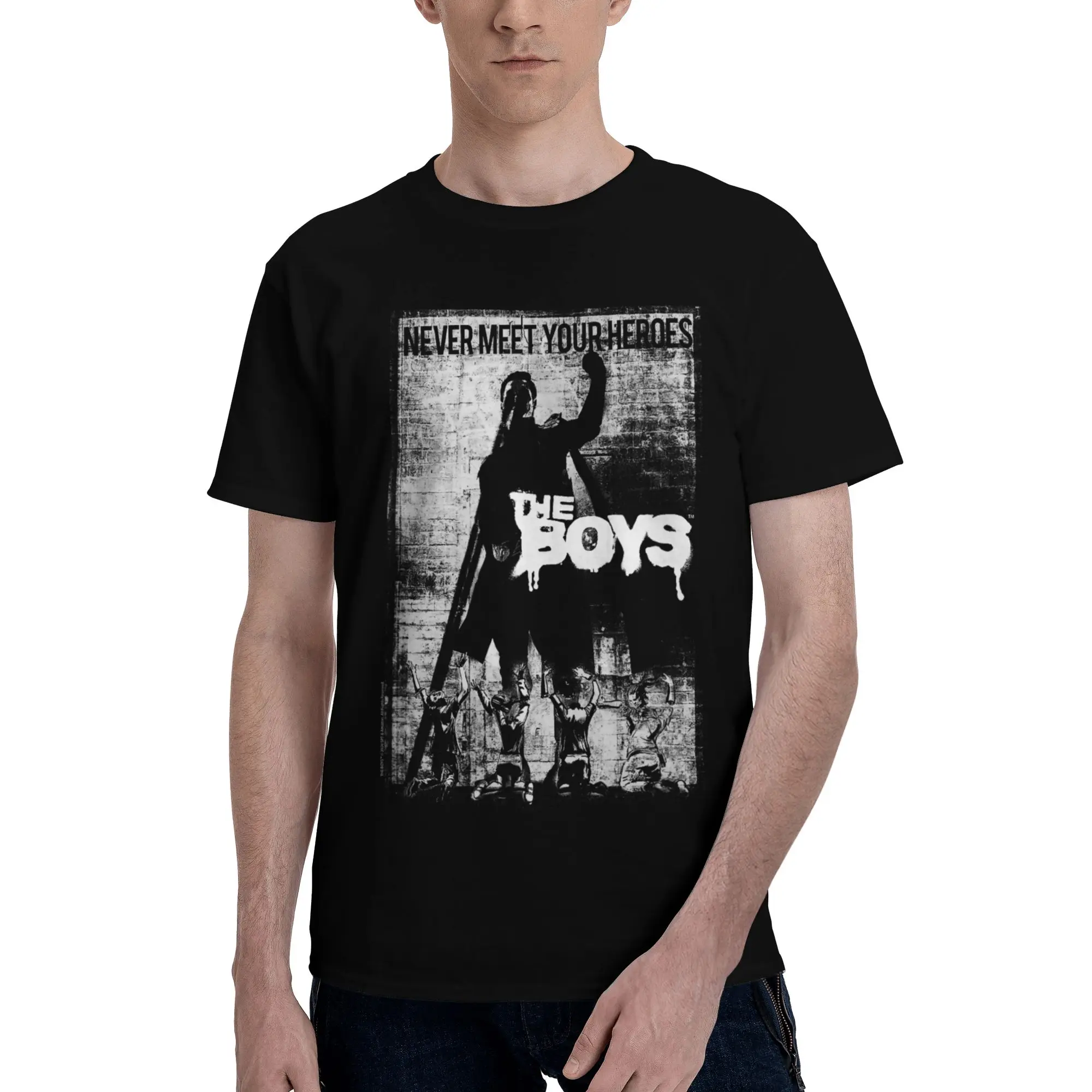 The Boys Never Meet Your Heroes Poster Superhero Novelty 100% Cotton T-Shirt The Boys Tees Tops For Men