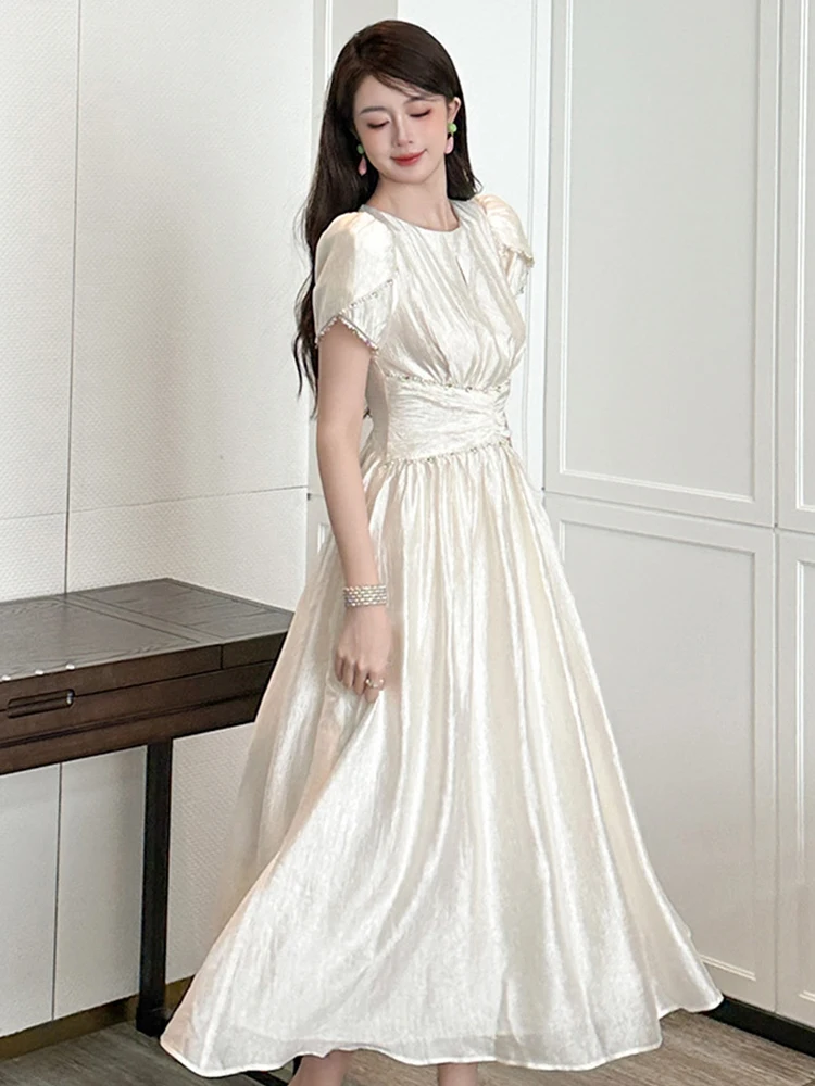 ชุดราตรีสไตล์ฝรั่งเศสสำหรับผู้หญิง ดีไซน์หวานแหววแบบนางฟ้า ประดับมุก คอร์เซ็ท จีบระบายทรงบอลกาวน์ ชุดเดรสงานวันเกิด งานปาร์ตี้ ชุดราตรีออกงานหรูหรา