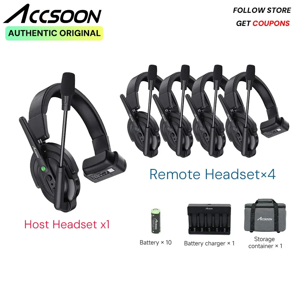 Accsoon CoMo Full-Duplex 1.9GHz ENC Noise Cancellation Wireless Intercom Headset System 1312ft Team Communication