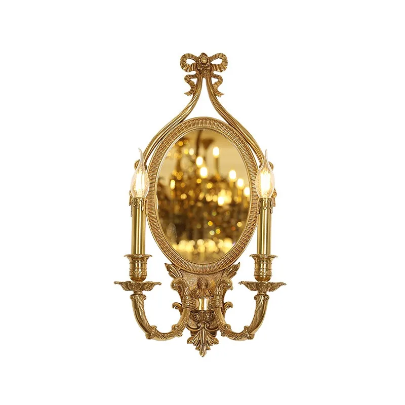 French all-copper living room wall lamp, European-style villa luxury court candle model room mirror lamp