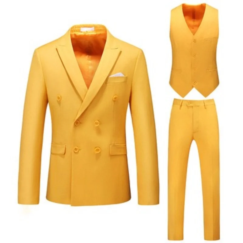 

Z001Three-piece double-breasted solid color hollow foreign trade cross-border suit business formal wear wholesale