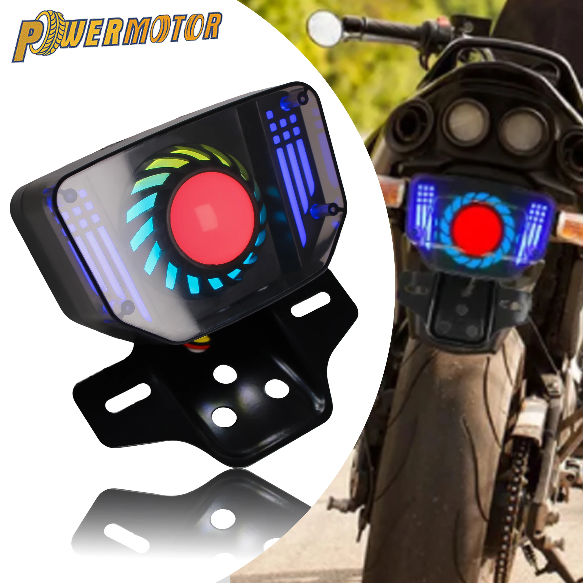 

12V Motorcycle RGB LED Brake Tail Light Supermoto Scooter Integrated Taillight with License Plate Bracket Warning Light Modified