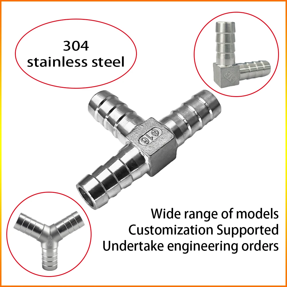 HQ 304 Stainless Steel Pagoda Hose Connector Y/T/Cross Type Barb Fitting Adapter 6-40mm OD for Water Air Oil Pipe Hose Joiner