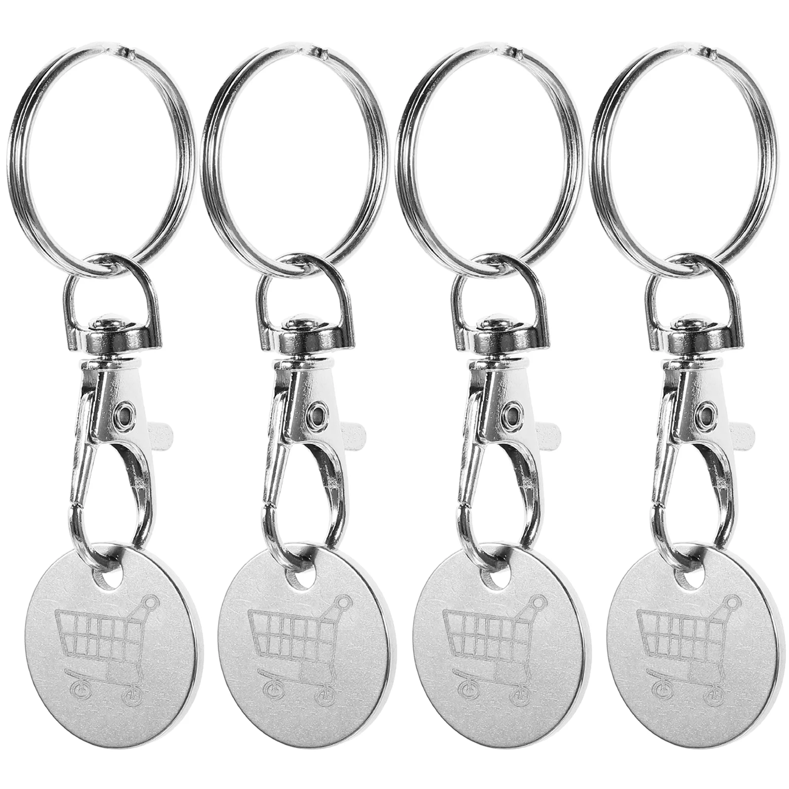 4 Pcs Grocery Cart Token Keychain Trolley Shopping Tokens Ornament Trolleys Stainless Steel Pendant Carabiner