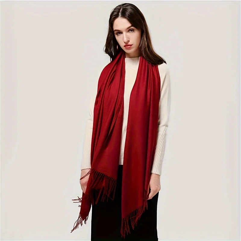 2024 New Thin Solid Color Tassel Scarf Elegant Imitation Cashmere Warm Shawl Casual Outdoor Windproof Versatile Neck Scarf