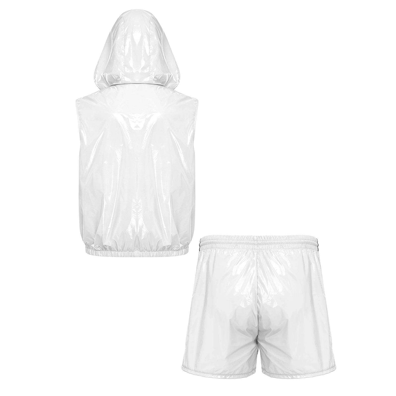 Men Waterproof Tracksuit Causal Sport Outfit Sleeveless Zipper Vest with Detachable Hood And Boxer Shorts for Fitness Workout view 2
