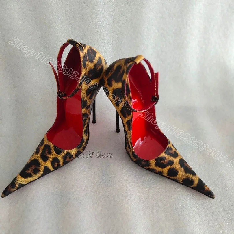 

Leopard Print Stiletto Ankle Buckle Pumps Pointed Toe Sexy Shoes British Style Party Dress Women Shoes 2024 Zapatos Para Mujere