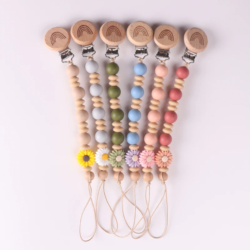 

Baby Silicone Daisy Pacifier Chain Dummy Nipples Holder Clips Babies Silicone Teething Chain Toy Gifts for Cute Baby Accessories