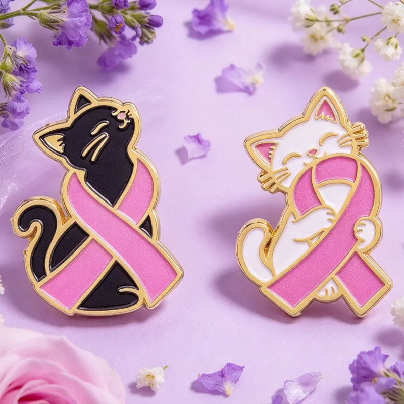 Enamel Lapel Pin Ghost Wizard Hat Black Cat Pink Ribbon Cat Brooch For Backpack Denim Jacket Hat Collar Jewelry Collectible Gift