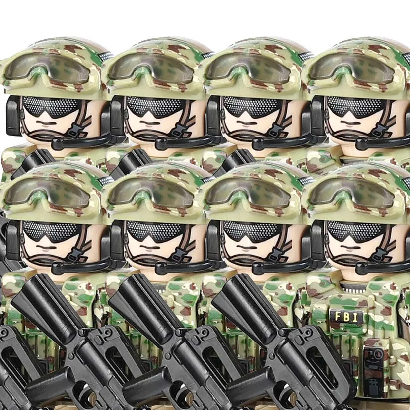 MOC US SWAT Group Figures Building Blocks Modern Soldeirs Army Troops Special Forces Weapons Backpack Gun Bricks Toys Boys Gift