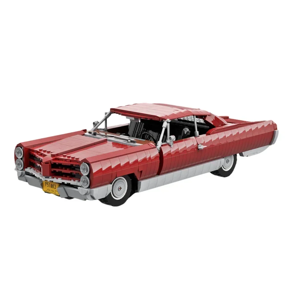 Gobricks MOC Pontiac Bonneville 1966 Dark Red Car Bricks Model Racing Retro Sports Car Building Blocks DIY Assembly Toy Gift